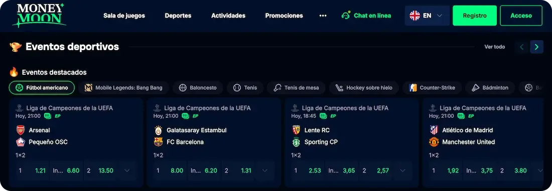 deportes del casino moneymoon